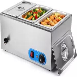 야오파파 상업용 푸드 워머 1500W 스테인리스 스틸 스팀 테이블 뚜껑이 있는 1/3 팬 3개 조절 가능한 온도