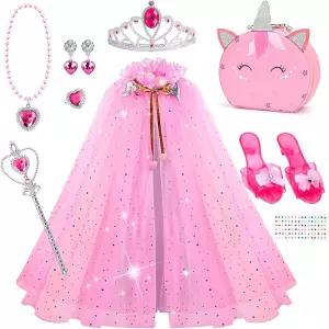 3-6세 소녀를 위한 케이프 크리스마스 생일 선물 장난감으로 여아 의상 액세서리를 꾸미는 헌닝 프린세스