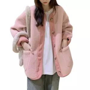 여성 뽀글이 후리스 자켓 코듀로이 골덴 배색 점퍼 인조양털 아우터 오버핏 CLBQ1113