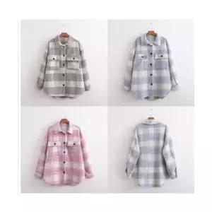 여자 자켓 린넨마 겨울 기모 모직 체크셔츠형 재킷 원템4