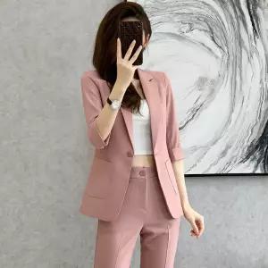 팬츠 여성용 초록 오피스룩 여름 정장 세트 코트 슬림 원픽5