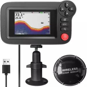 휴대용 물고기 찾기 낚시 카약 깊이 장비 소나 변환기 및 LCD 디스플레이 포함
