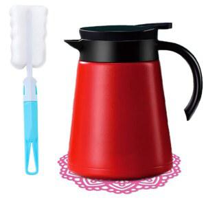 미니 스테인리스 스틸 써멀 카라페 커피, 손잡이와 뚜껑으로 단열된 30온스 티포트 이중벽 진공 청소기(빨간색)