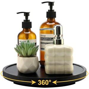 검은색 나무 욕실 트레이 원형 향수 서랍 트레이, 베니티용 작은 게으른 수잔 턴테이블 테이블 장식용 주방 싱크대 비누 홀더 회전 조리대 장식 액세서리