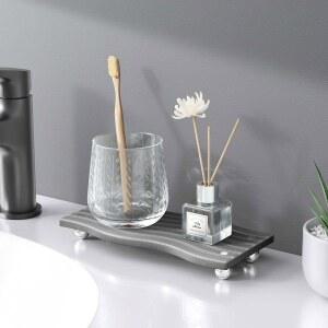 싱크대용 흡수석 트레이, 주방 욕실 카운터용 규조토 건조석, 장식용 양발 배니티 식기 비누 및 스펀지 홀더용 싱크대 캐디 정리함 [다크 그레이, 9인치 x 4인치]