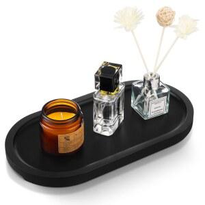 대나무 배니티 트레이 11.4x6.1인치, 욕실용 장식 조리대 변기 수조 농가, 블랙