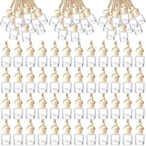 주베 500개 걸이형 자동차 공기 청정기 병 빈 부피 8ml 투명 유리 오일 펜던트 병 리필 가능한 자동차 아로마테라피 향수 용기, 원통형