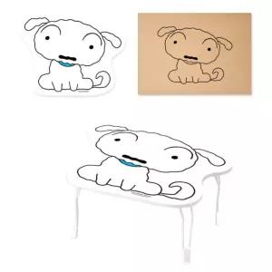 흰둥이 얼굴 장식겸용 모서리 없는 접이식 밥상 미니 작은 테이블 노트북상 찻상