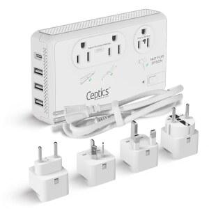 여행용 셉틱스 전압 변환기, 220V에서 110V 타입 C, E /F, G, I 플러그, 헤어 드라이어용 2000W 콘센트, USB 4개 / USB-C PD 18W 고속 충전기, 컬링 아이언, 스트레이트너, 충전기용