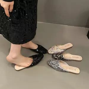 스팽글슬리퍼 반짝이 뮬 보석 샌들 글리터 엄지 하이힐 큐빅