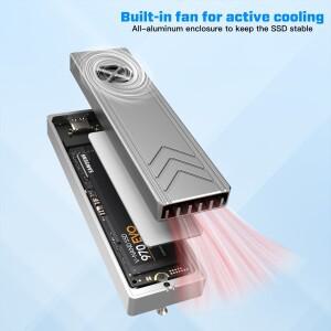 듀얼 프로토콜 M.2 SSD 케이스 (쿨링 팬 포함) NVMe NGFF SATA 디스크 지원 (팬 PCIe M 키 및 B USB C 10Gb