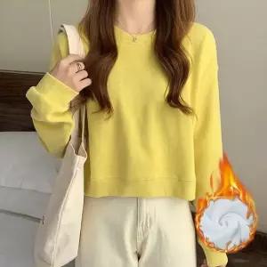 여자 겨울 기모 루즈핏 크롭 맨투맨 라운드티 셔츠 긴팔티 블랙 그레이