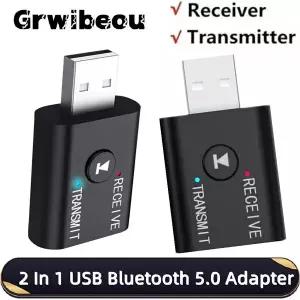 PC/노트북/TV/자동차/스피커용 2 in 1 USB Bluetooth 5.0 어댑터 송신기 및 수신기 무선 오디오 동글 3.5mm