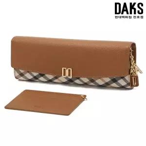 [닥스] DCWA5F421W2 브라운 체크배색 DD로고 3단 장지갑