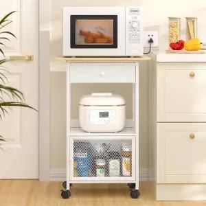 3IngSeagulls 4 티어 키친 아일랜드 캐비닛 수납장이 있는 전자레인지 카트 서랍이 소형 롤링 거실용 바퀴