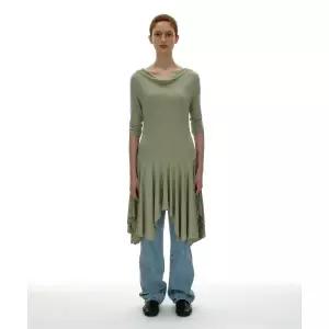매장정품 파르티멘토 PARTIMENTO WOMEN 카울넥 언발란스드 저지 드레스_라이트 그린 PW-2462LG 504472