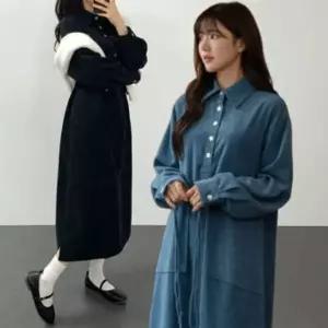 [하프클럽/]여성 골덴원피스 겨울 셔츠원피스 코듀로이 맥시