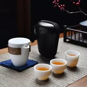 (순수) 차생활 휴대용 다기세트 3인 도자기 백자 다완