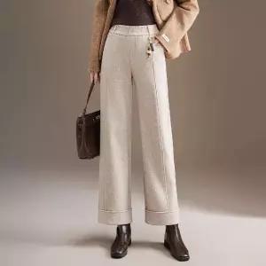 바지 모직 겨울 캐주얼 여자바지 슬랙스 기모 와이드 바지느낌 슬림핏 통바지 보온 9부 원템4