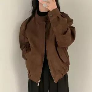 여성 빈티지 긴팔 하이넥 루즈핏 스웨이드 숏 자켓 점퍼