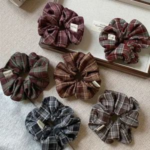 잔방체크스크런치곱창머리끈 헤어슈슈 유광 반묶음 집게핀 올림