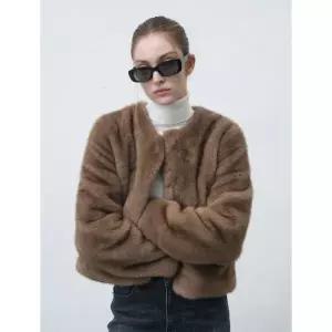 브랜드정품 제너럴아이디어 GENERALIDEA 노카라 머플러 페이크 퍼 자켓 [MOCHA] WBE4L07536 293487