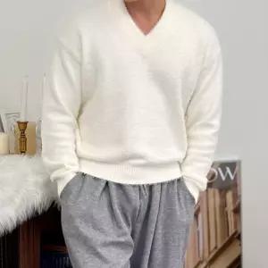 남자 앙고라 브이넥 모헤어 니트티 남성 스웨터