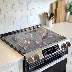 그레이 골드 마블 전기 스토브 상단 커버 프로텍터, 유리 플랫 매트, 세라믹 조리대 매트용 내열 오븐 인덕션 쿡탑 매트 접시 건조