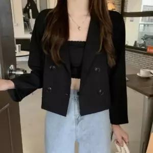 카라 더블버튼 정장 긴팔 오피스 여성 크롭 자켓