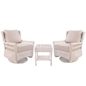 크리카시 3피스 스위블 로커 손으로 흔들의자, HDPE 있는 세트, 파티오 가구 쿠션가드가 라탄 야외 위커 세트(베이지/오프화이트) 현관 발코니용 비스트로