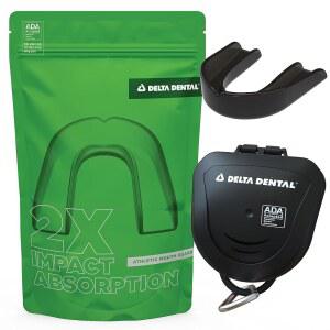 델타 치과 운동 스포츠 마우스 가드 - ADA 승인 충격 흡수의 2배 브레이스 1팩 노 스트랩(성인용, 검은색 스트랩)과 함께 작동합니다