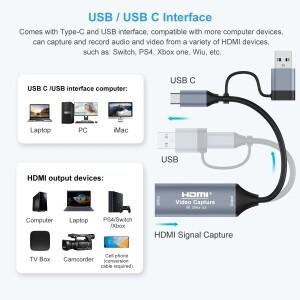 2in 1 USB 3.0 비디오 캡처 카드 4K HDMI 호환 2.0 타입-C 게임 녹화기 스위치 엑스박스 PS5/4 라이브 방송