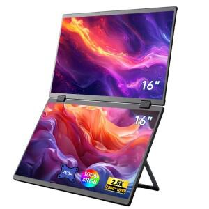 16인치 2.5K 듀얼 스크린 휴대용 모니터 2560x1600P 16:10 100%sRGB 360도 회전 가능 ° PC 노트북 Mac 전