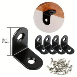 견고한 L자형 코너 브래킷 20x20mm 스테인레스 스틸 및 나사가 있는 검은색 철 - 옷장/벽/90용 10/20 세트