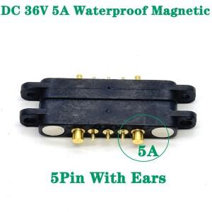 DC 36V 5A 방수 마그네틱 포고핀 커넥터 5핀 (귀 포함) 암수 스프링 장착 전원 소켓 1세트