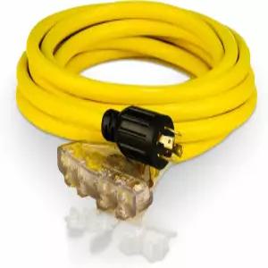 챔피언 전원 장비 25피트 30Am 125 /250볼트 팬 스타일 발전기 연장 코드L1430P에서 520R 4개