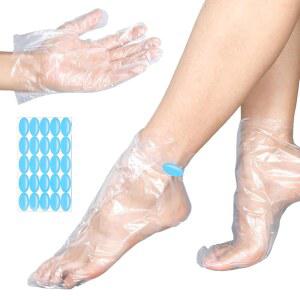 발과 손을 위한 파라핀 왁스 라이너 400개, 스티커 400개가 부착된 일회용 발 커버 및 목욕 장갑, 발을 투명 플라스틱 손 페디큐어 스파