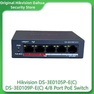 Hikvision DS-3E0105P-E(C) 4/8 포트 PoE 스위치 300m 장거리 6KV 서지 보호(IP 카메라 비디오 인터콤용)