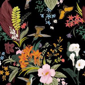 MAGAFA 빈티지 플로럴 필 앤 접촉 식물성 자가 - 스틱 벽지 블랙, 탈착식 침실용 벽 벌새 x 118.1인치) 접착 오래된 용지, 벽화(17.7인치