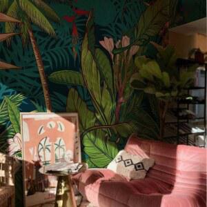 플로틀리아스 필 앤 스틱 질감 열대 벽지 자가 접착 식물, 플로럴 장식, 다크, 침실 92''x125'' 거실용 도시 월 벽화, 액센트 가죽 비닐