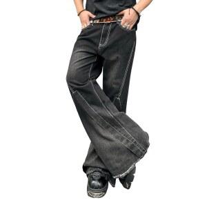 DFGIGT 남성 u2018s 불규칙 봉합 플레어 청바지 디스코 팬츠 바텀 벨 70년대 60년대 레트로