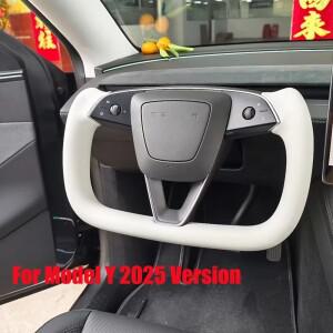 요크 핸들 히팅 스티어링 휠 350mm 무봉제 테슬라 모델 Y 2025 주니퍼 레이싱 나파 가죽 액세서리