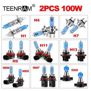 2PCS 할로겐 헤드 라이트 전구 6000K 슈퍼 화이트 H1 H4 H7 9005 HB3 880 5202 자동차 조명 100W 12V 전조