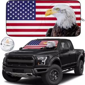 에코너 240T 윈드실드 선쉐이드 애국적 디자인 ？ 아메리칸 플래그 대머리 이글 자동차 실내 쿨 트럭 SUV -