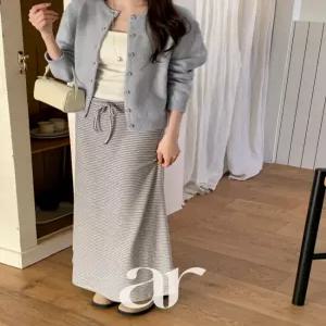 (포근기모/말랑쫀득/신축성최고) 티에브 기모 스트라이프 밴딩 롱 스커트 sk7608