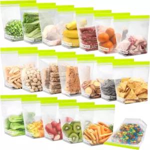 루누 20팩 재사용 가능한 쿼트 샌드위치 백 식기세척기 사용 BPA 무료 식품 보관 식사 준비 과일 스낵을