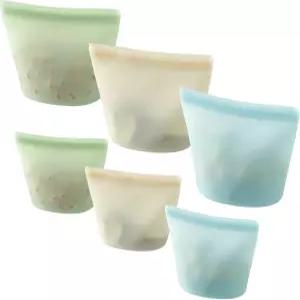 재사용 가능한 실리콘 식품 보관 가방 6팩 빈 색상 샌드위치용 누수 방지 냉동백 스낵 식기세척기 사용