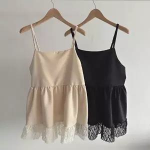 [옷자락]여성 레이스 프릴 뷔스티에 백리스 루즈핏 끈 나시