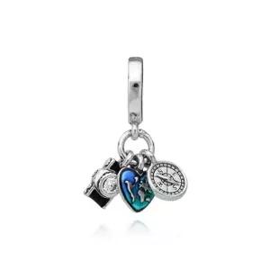 판도라 792703C01 카메라 하트 컴퍼스 트리플 댕글 참