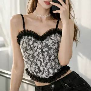 nanalshop 여신 레이스 브라캡 캡내장 끈나시 섹시 크롭 캡나시 탱크탑 크롭탑 섹시 노와이어 레이스브라 탑 이너웨어 란제리 캐미솔